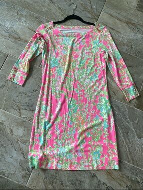 Lilly Pulitzer Pink Floral Shift Dress with Green and Blue Accents